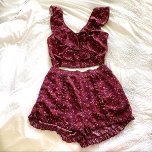 Floral Crop Top & Ruffled Shorts Set